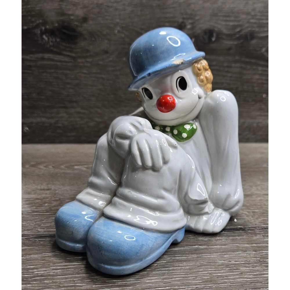 Vintage Fitz & Floyd Happy Sitting Clown Ceramic Bookend Figurine 1979 Decor